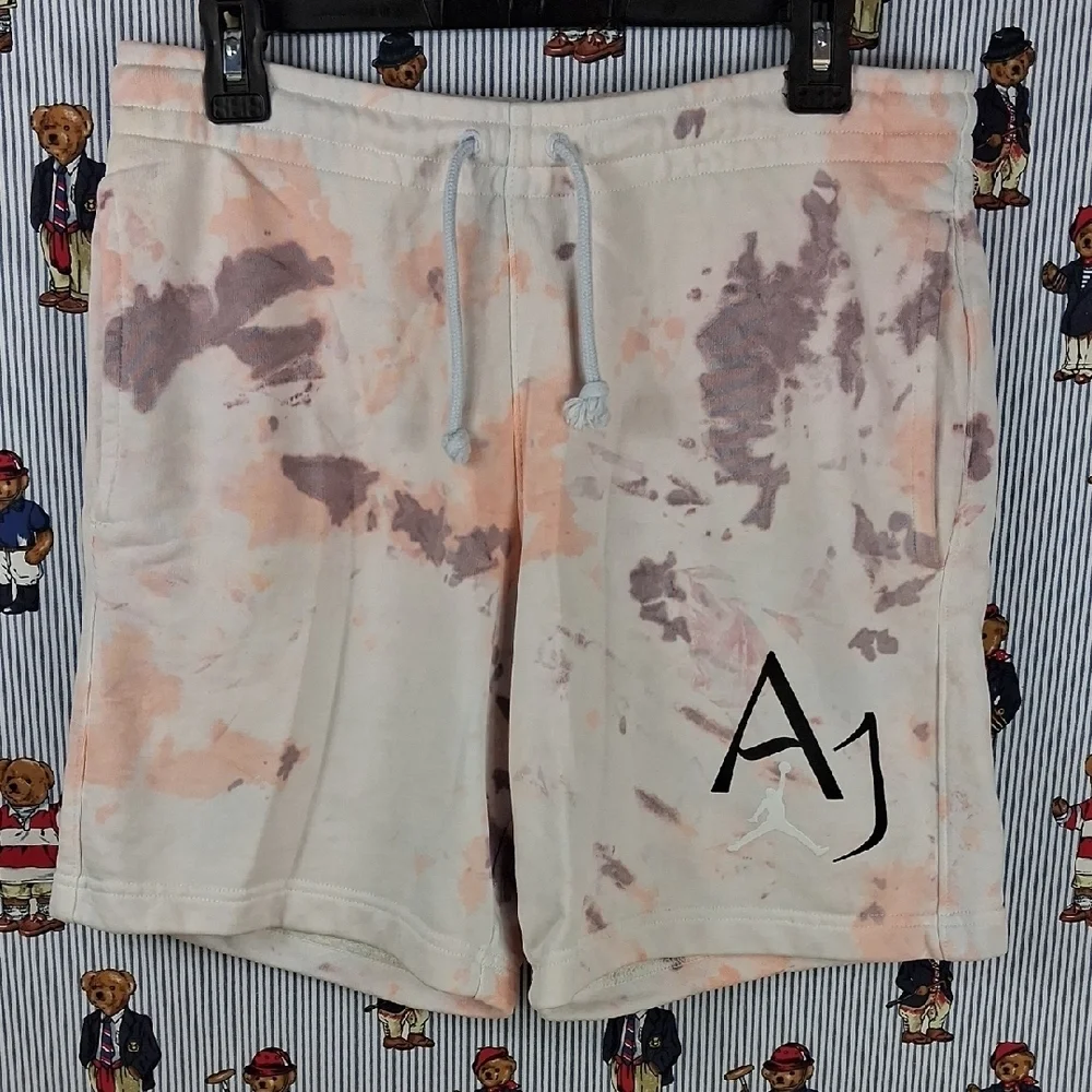 Air Jordan Brand Logo White Tye Dye Soft Casual Drawstring 2 Pocket Med Shortw